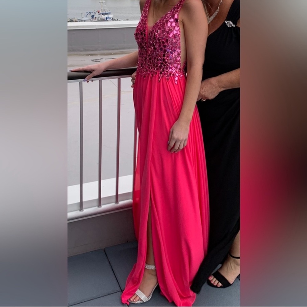 Pink Pleated Embellished Prom Dress